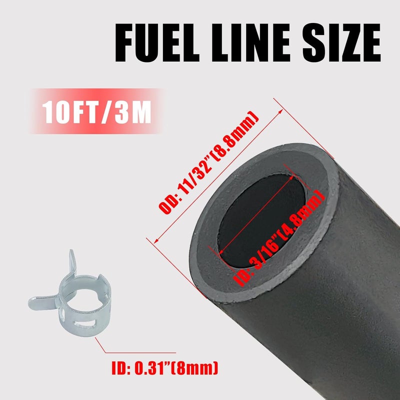 KIKITE 10 Feet 3/16 Inch ID Fuel Line Hose Compatible with Honda Champion Predator Briggs & Stratton Kohler Kawasaki Small Engine Generator Kart Minibike Rubber Fuel Hose with 20 Clamps - Image 2
